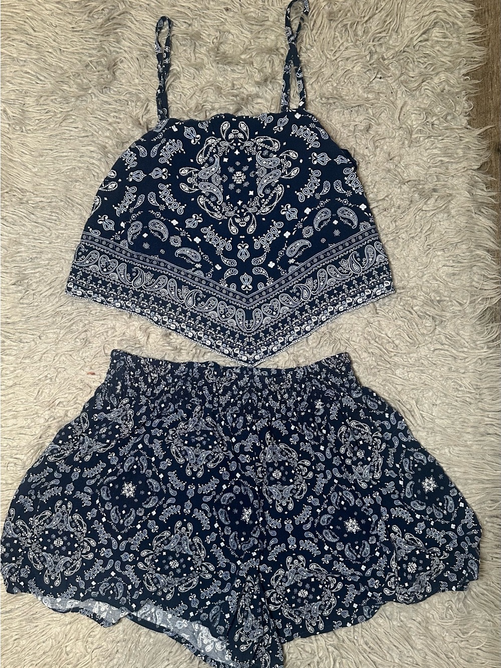 No Boundaries Navy Paisley Bandana Print Shorts Set